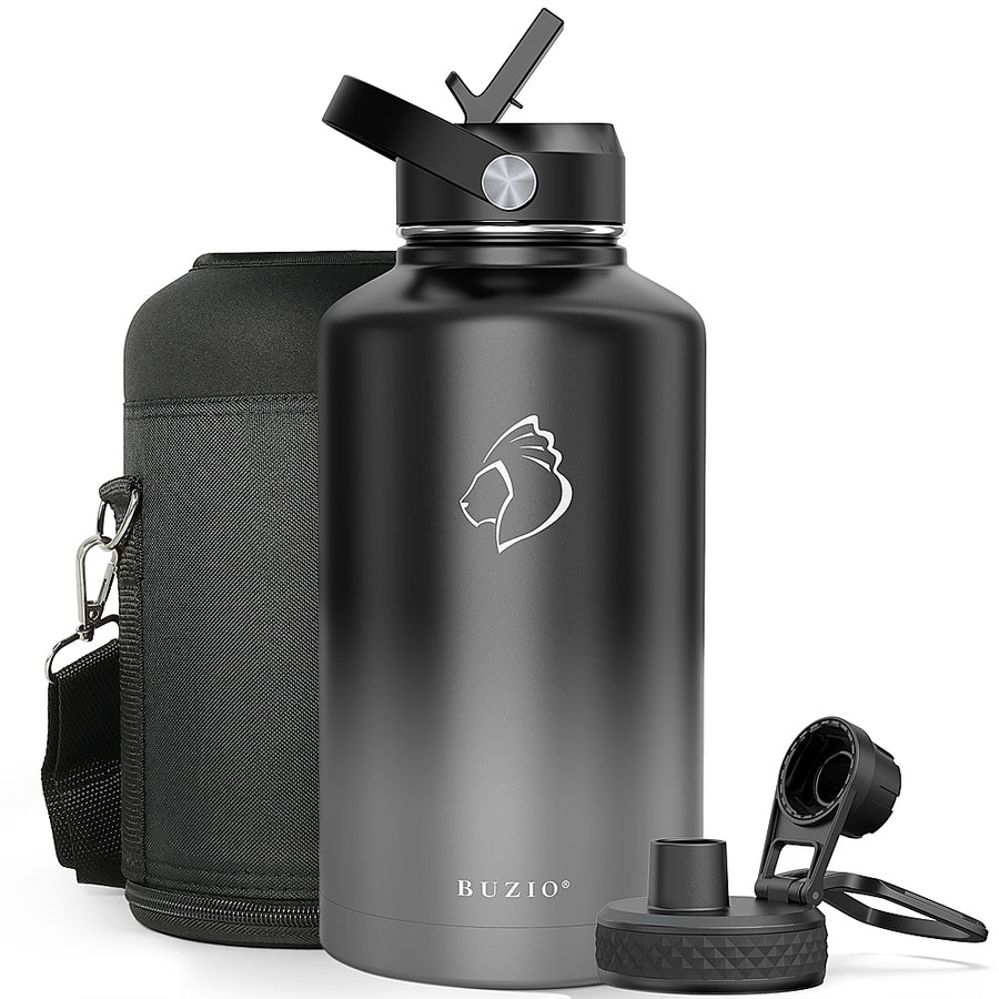 Buzio - 64oz Insulated Water Bottle with Straw Lid and Spout Lid - Black & Gray_0