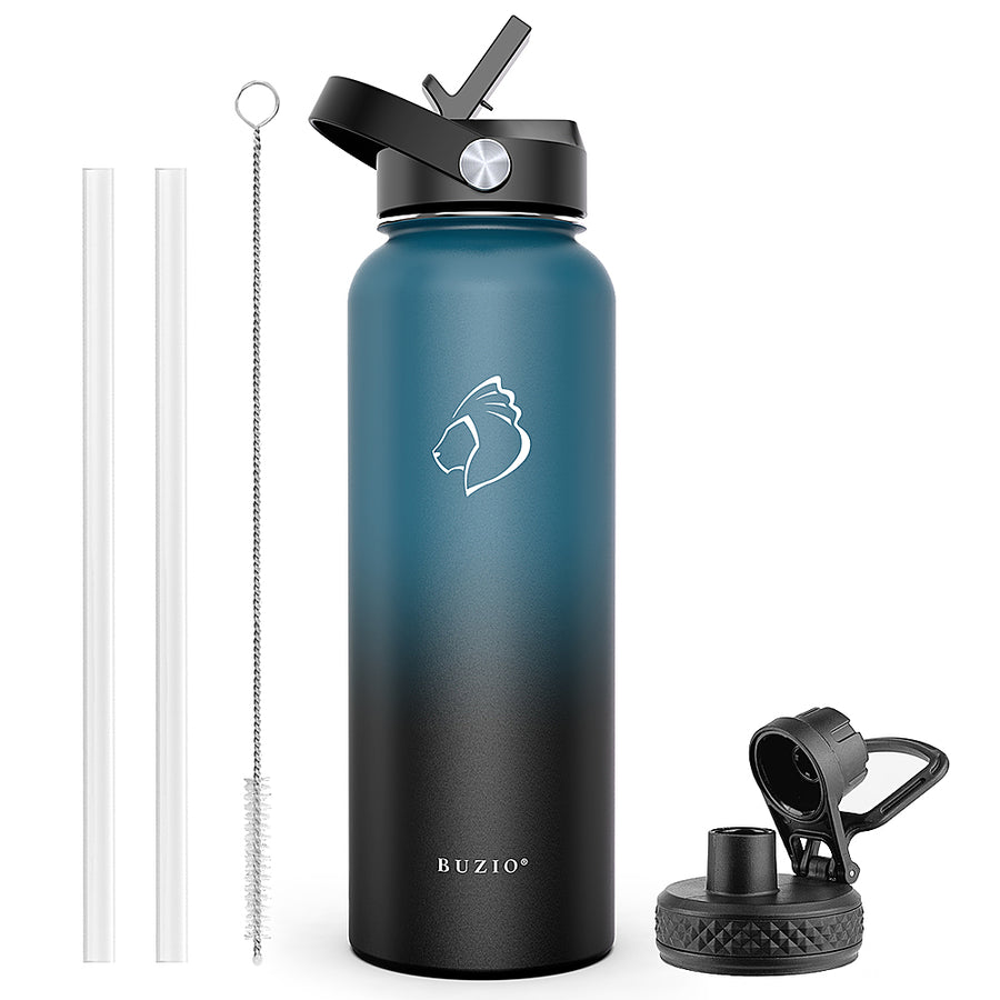 Buzio - 40oz Insulated Water Bottle with Straw Lid and Spout Lid - Indigo Black_0