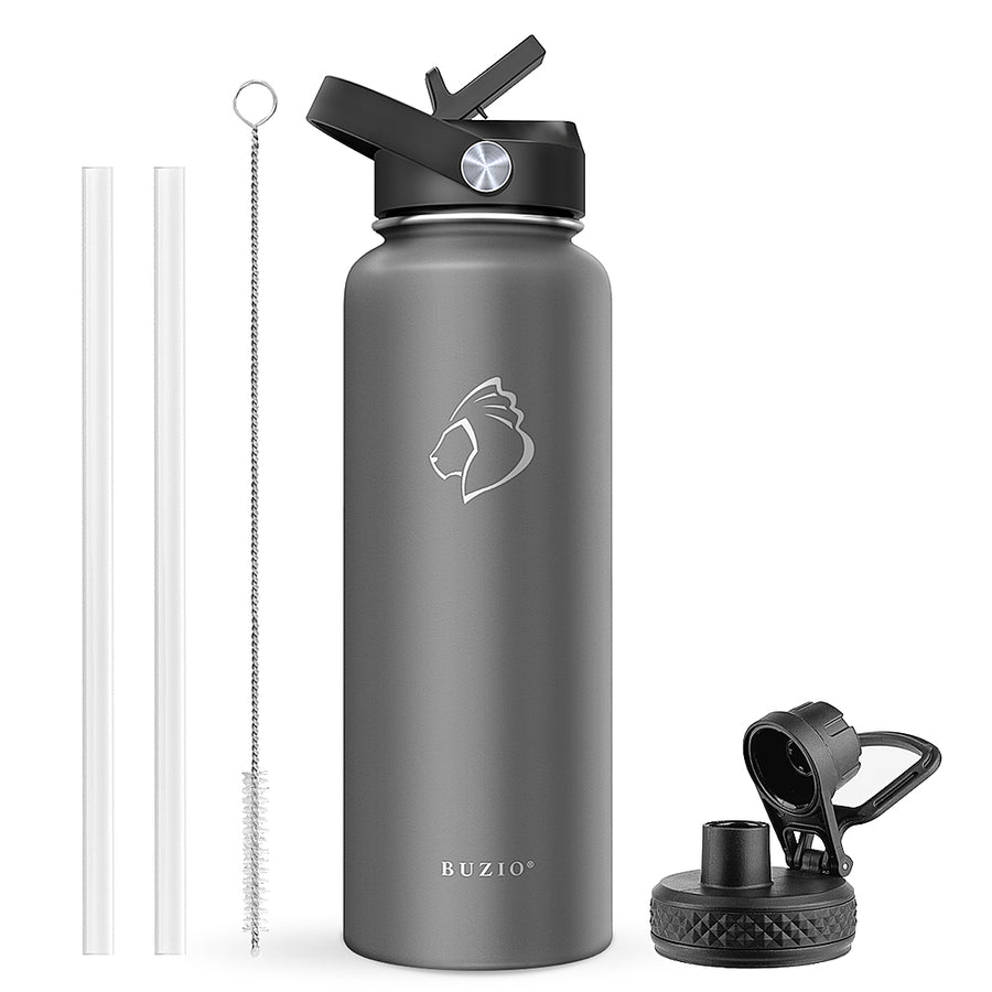 Buzio - 40oz Insulated Water Bottle with Straw Lid and Spout Lid - Gray_0
