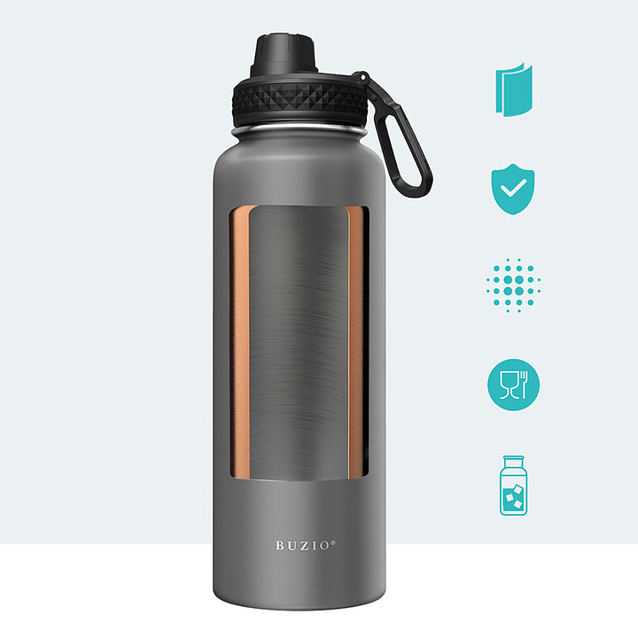 Buzio - 40oz Insulated Water Bottle with Straw Lid and Spout Lid - Gray_3