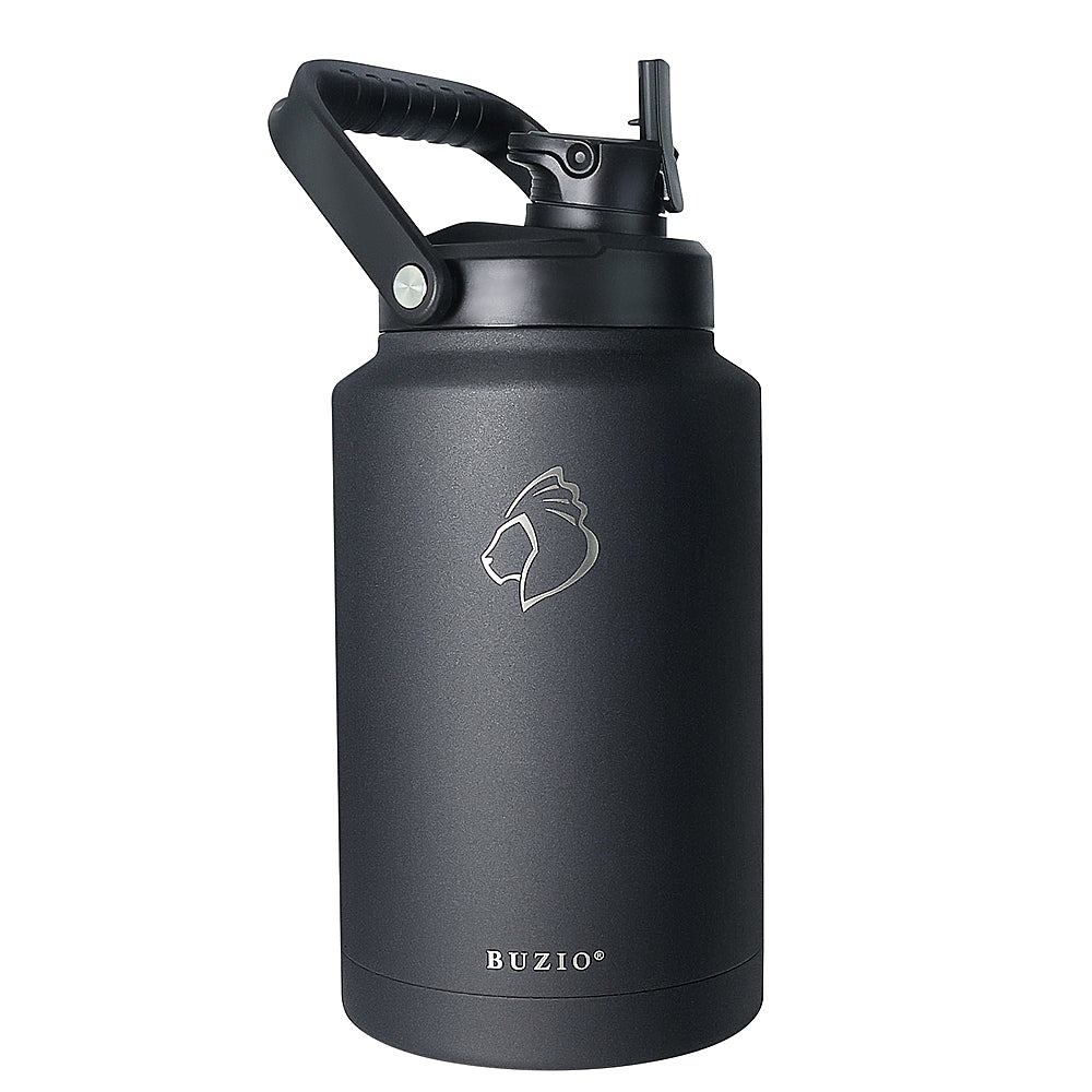Buzio - Rock Series Insulated Water Bottle Growler with 2 Stainless Cups and Straw Lid 128oz - Black_1