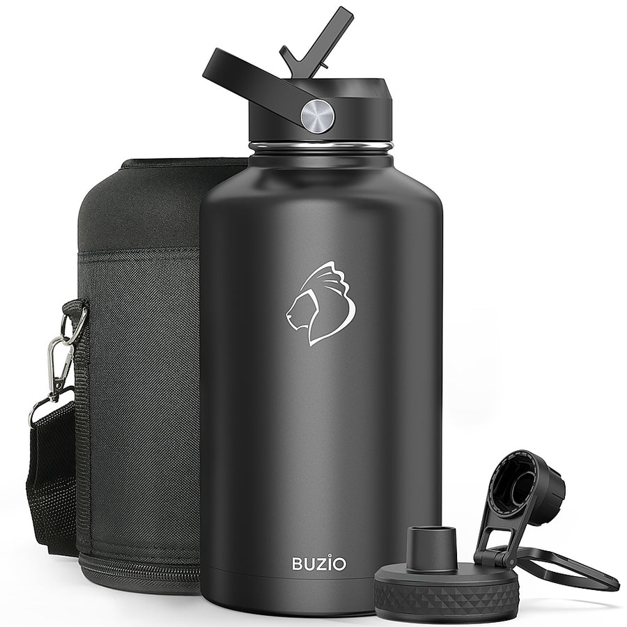 Buzio - 64oz Insulated Water Bottle with Straw Lid and Spout Lid - Black_0