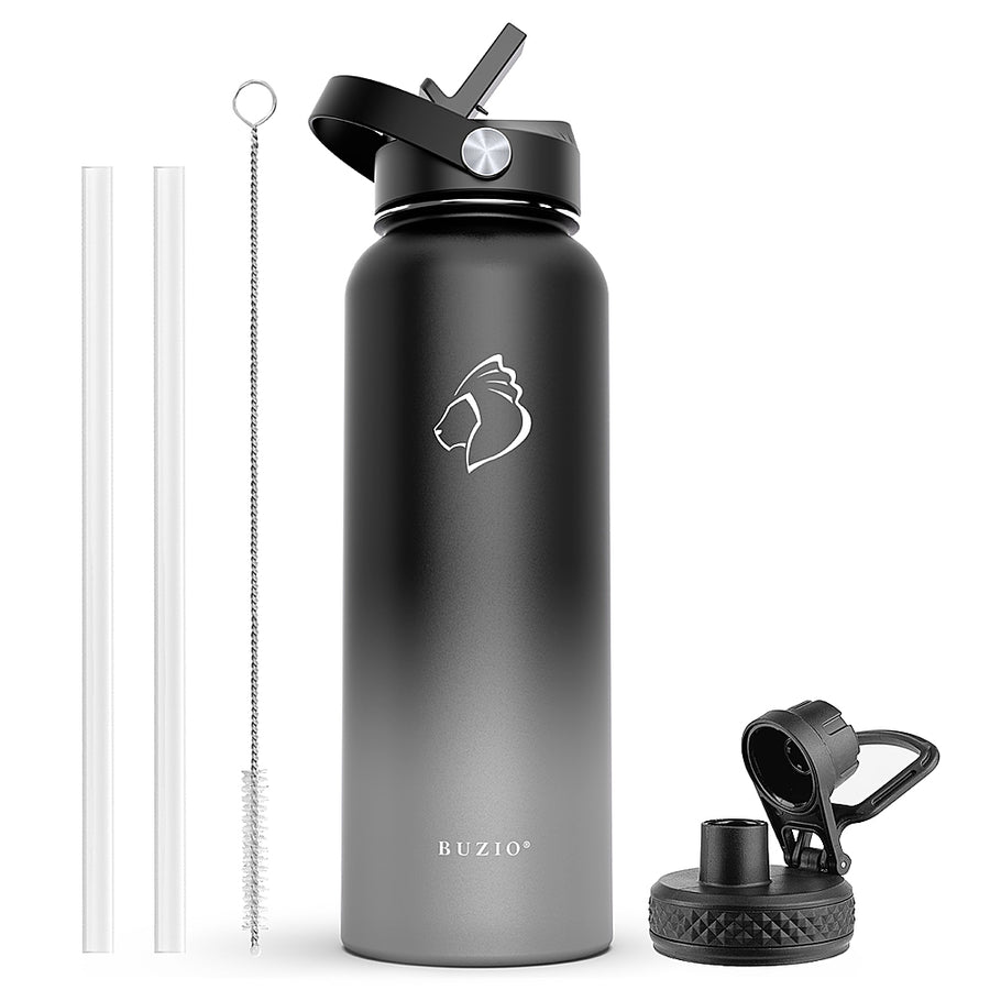 Buzio - 40oz Insulated Water Bottle with Straw Lid and Spout Lid - Black & Gray_0
