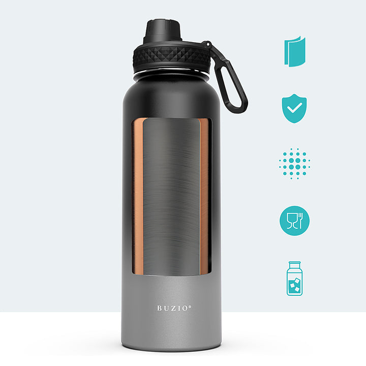 Buzio - 40oz Insulated Water Bottle with Straw Lid and Spout Lid - Black & Gray_4