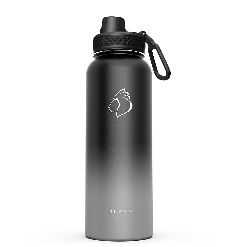 Buzio - 40oz Insulated Water Bottle with Straw Lid and Spout Lid - Black & Gray_1
