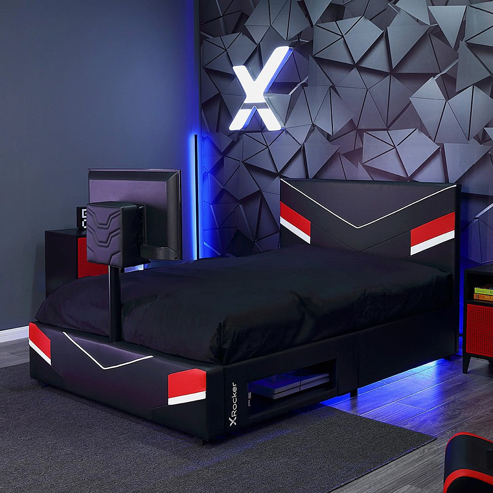 X Rocker - Orion eSports Gaming Bed Frame with TV Mount, Full - Black/Red_1