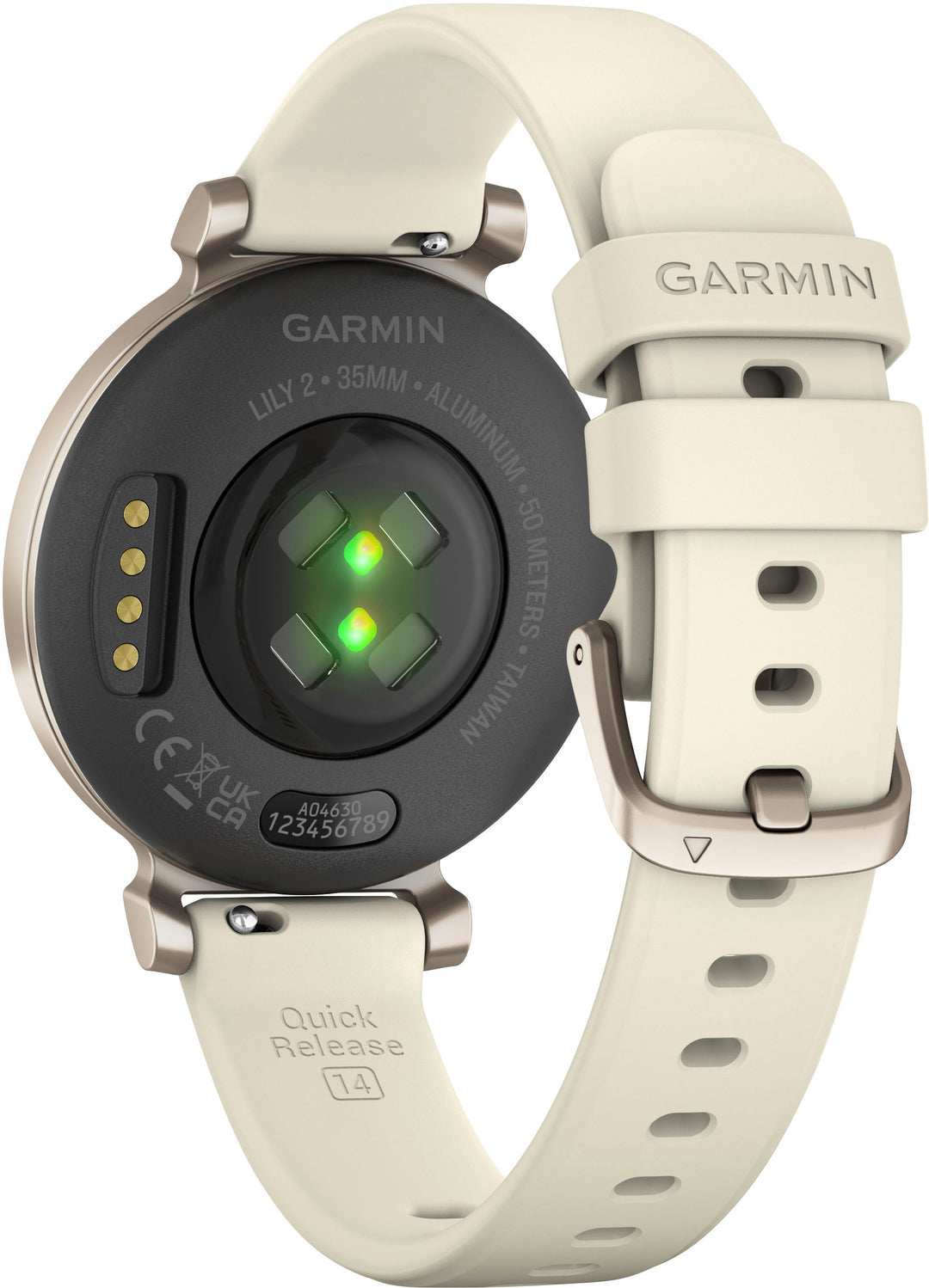Garmin - Lily 2 Smartwatch 34 mm Anodized Aluminum - Cream Gold with Coconut Silicone Band_3