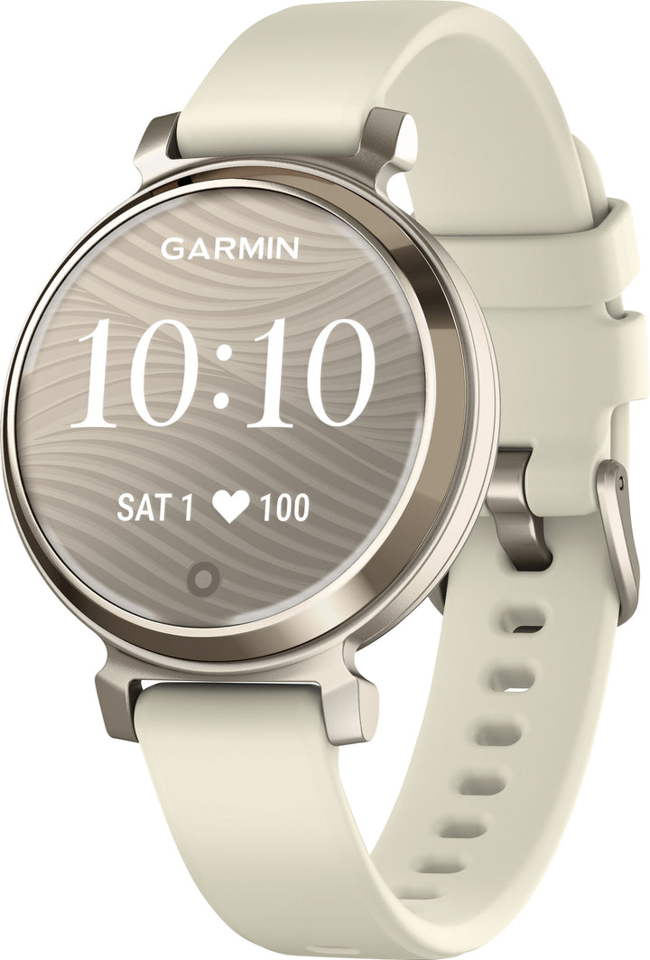 Garmin - Lily 2 Smartwatch 34 mm Anodized Aluminum - Cream Gold with Coconut Silicone Band_0