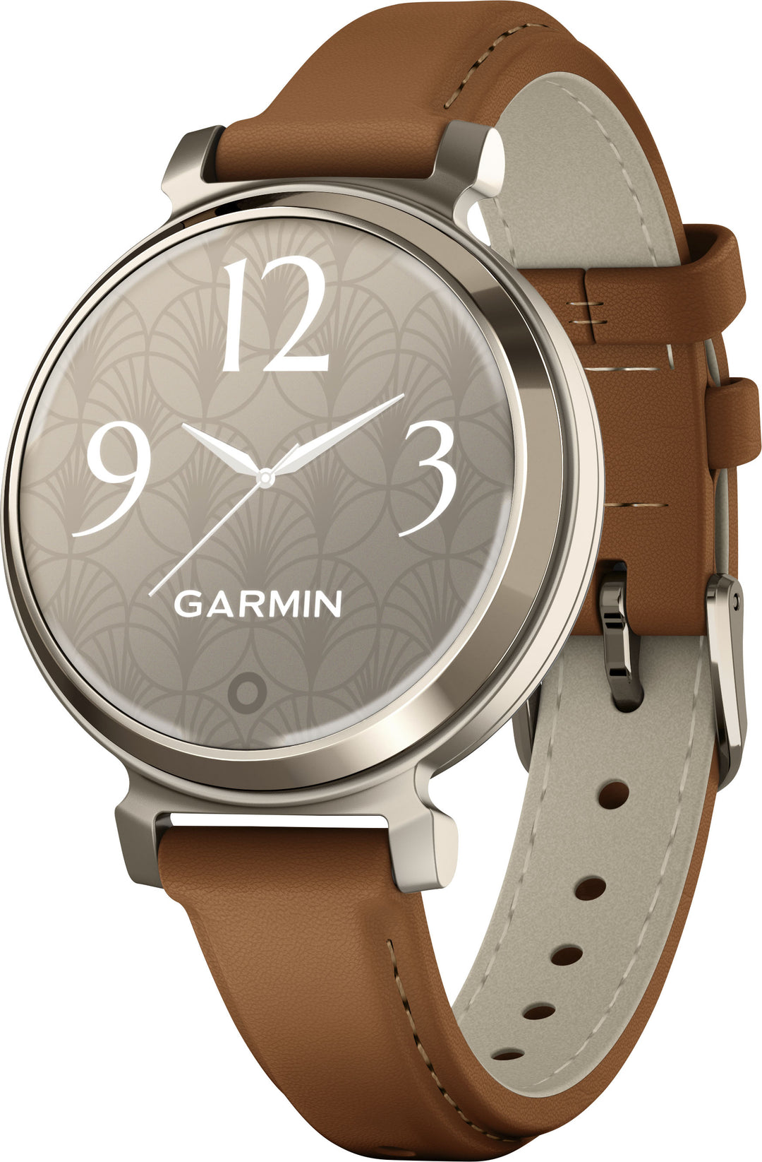 Garmin - Lily 2 Classic Smartwatch 34 mm Anodized Aluminum - Cream Gold with Tan Leather Band_0