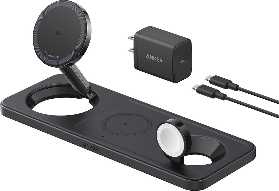 Anker - Wireless Charging Station (Qi 2.0, 15W, 3-in-1 - Black_0
