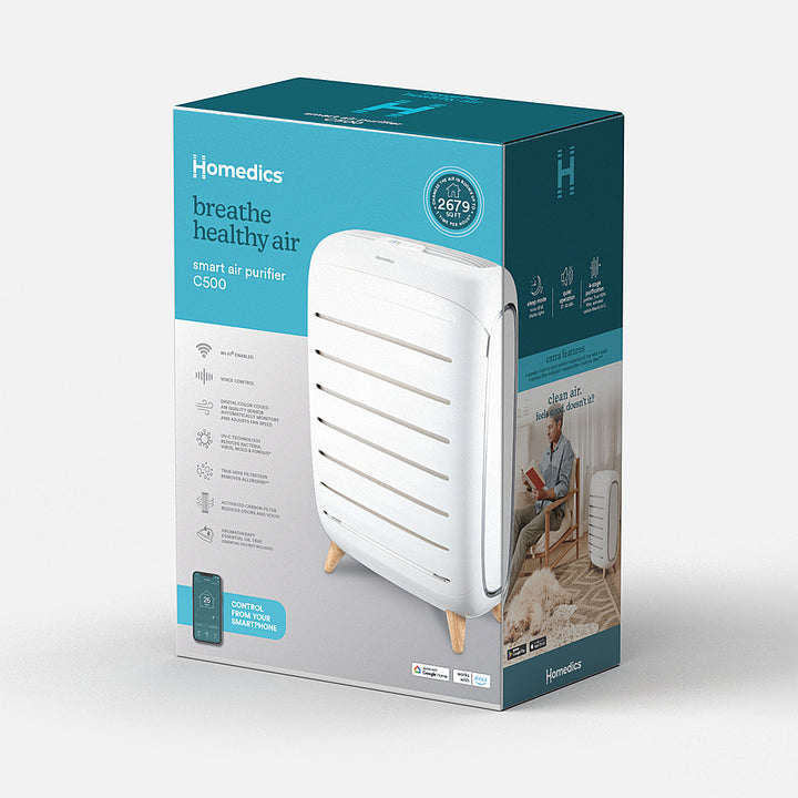 Homedics - Smart True-Hepa Extra Large Room Air Purifier with Air Quality Sensor and UV-C Technology - White_8