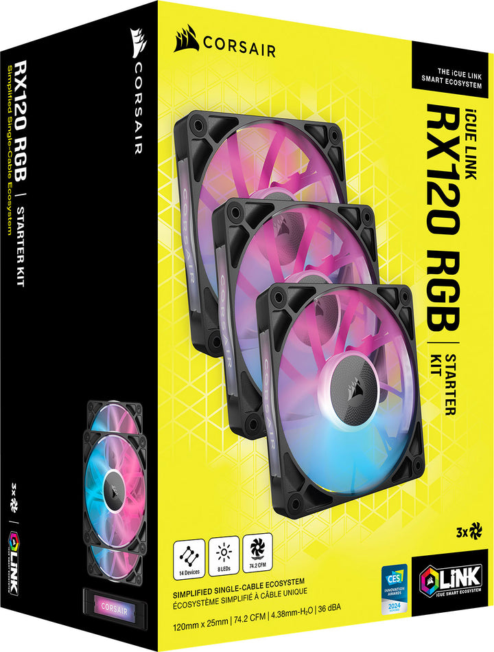 CORSAIR - iCUE LINK RX120 RGB 120mm PWM Computer Case Fan Starter Kit (3-pack) - Black_2