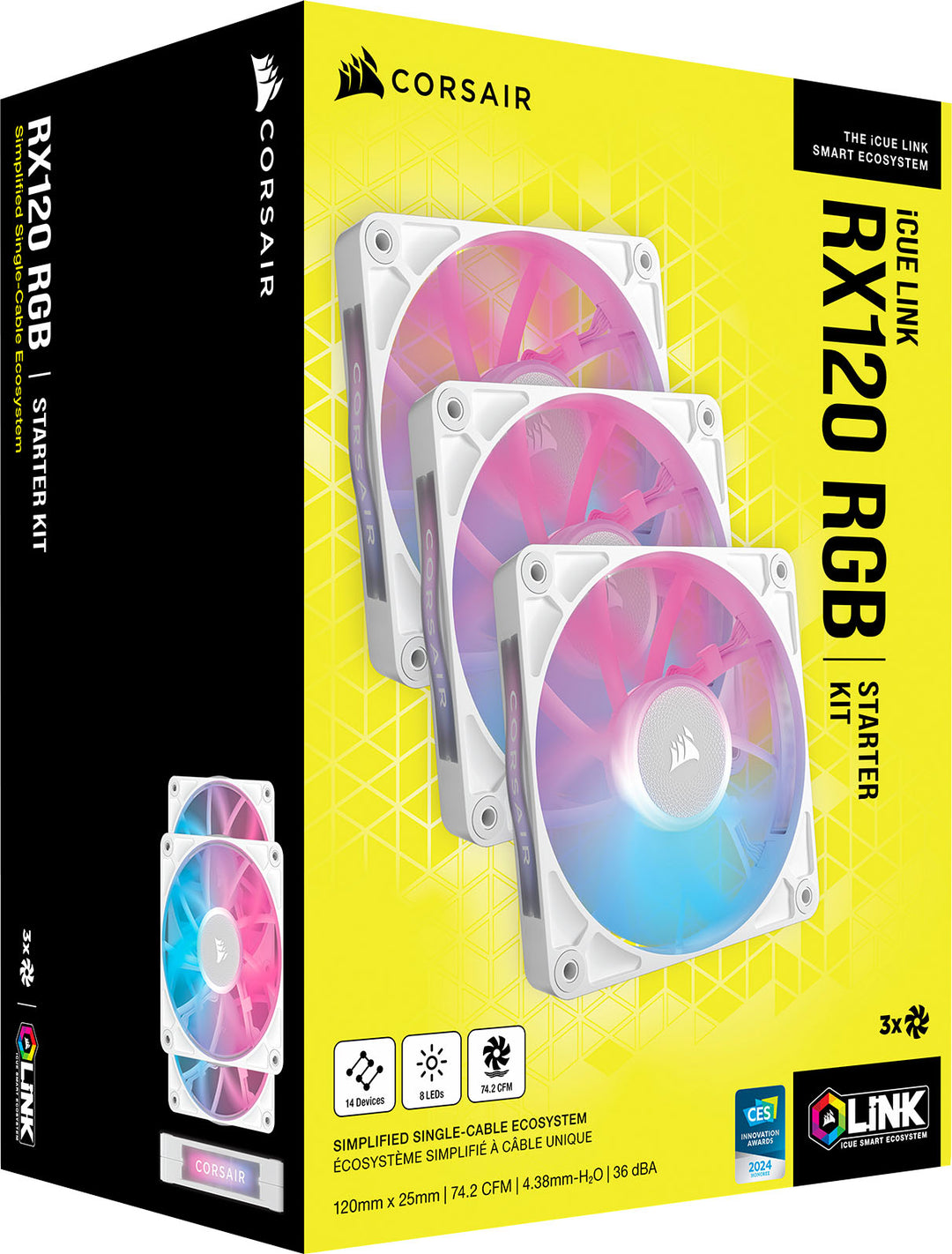 CORSAIR - iCUE LINK RX120 RGB 120mm PWM Computer Case Fan Starter Kit (3-pack) - White_4