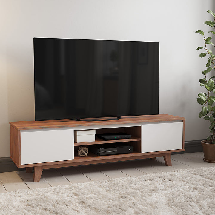 CorLiving - Fort Worth White and Brown Wood Grain Finish TV Stand for TV's up to 68" - Dark Brown_8