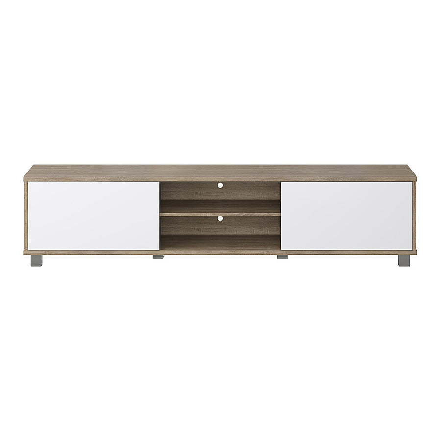 CorLiving - Hollywood White and Brown Wood Grain TV Stand with Doors for TVs up to 85" - White_0