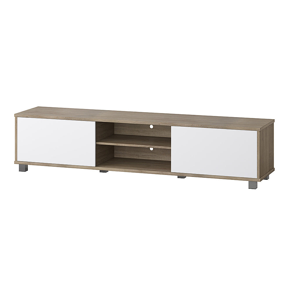 CorLiving - Hollywood White and Brown Wood Grain TV Stand with Doors for TVs up to 85" - White_3
