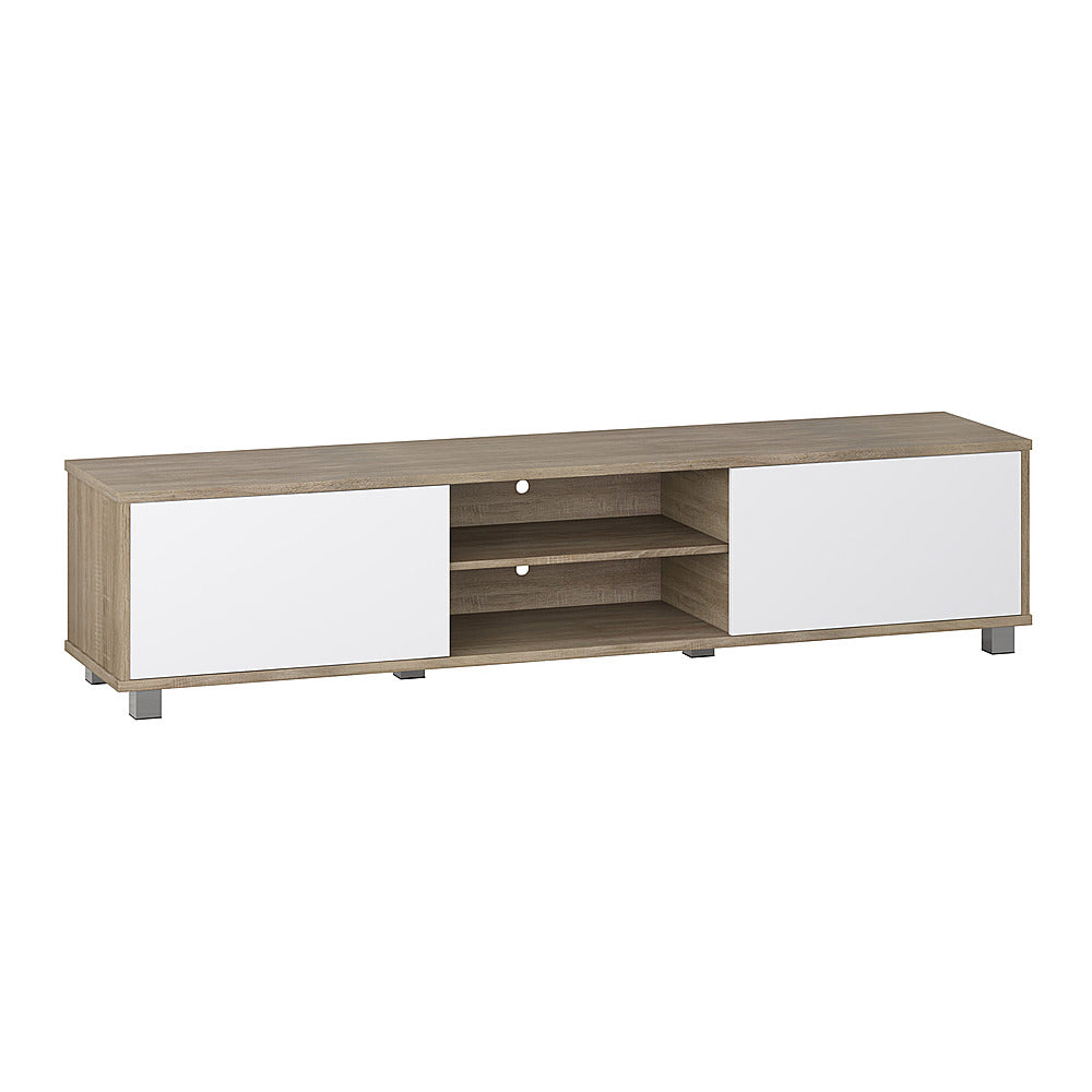 CorLiving - Hollywood White and Brown Wood Grain TV Stand with Doors for TVs up to 85" - White_1