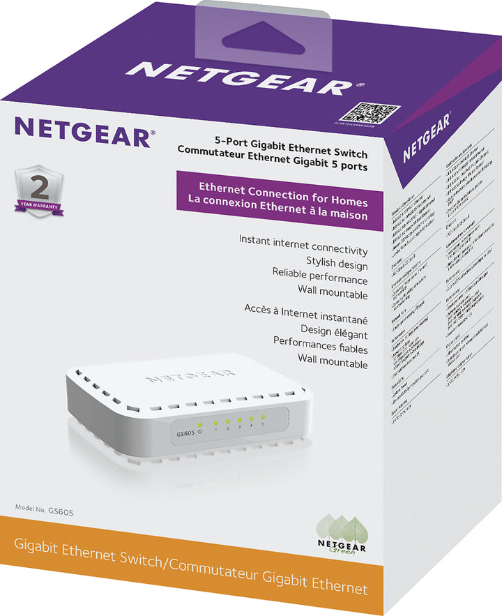 NETGEAR - 5-Port 10/100/1000 Mbps Gigabit Unmanaged Switch - White_3