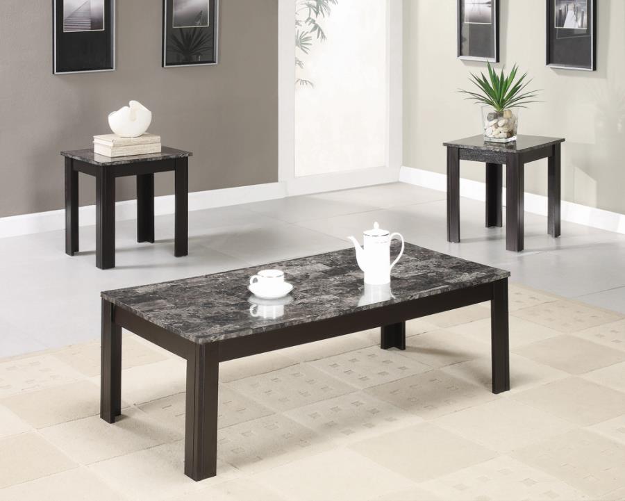 3-piece Faux-marble Top Occasional Table Set Black_0