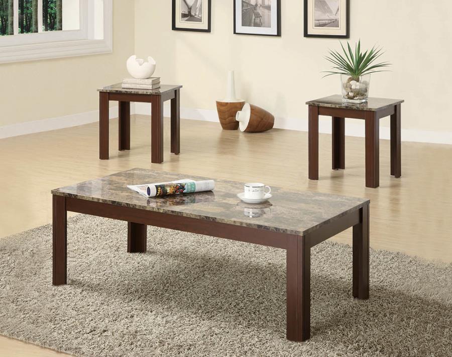 3-piece Faux Marble Top Occasional Set Brown_0