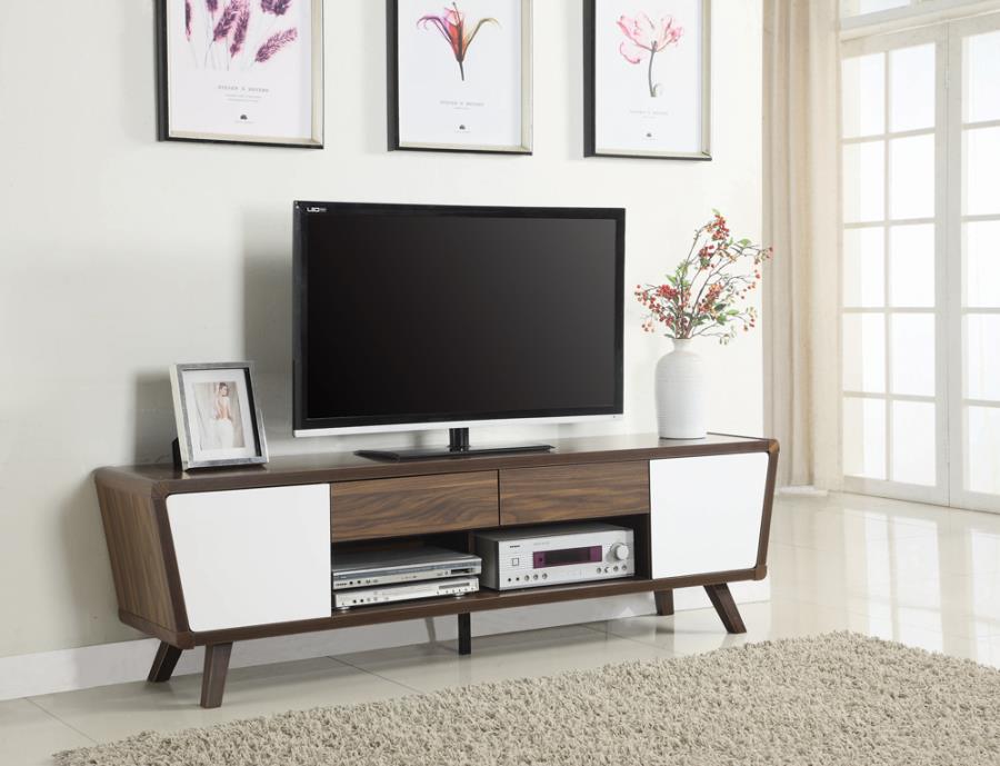 2-drawer TV Console Dark Walnut and Glossy White_0