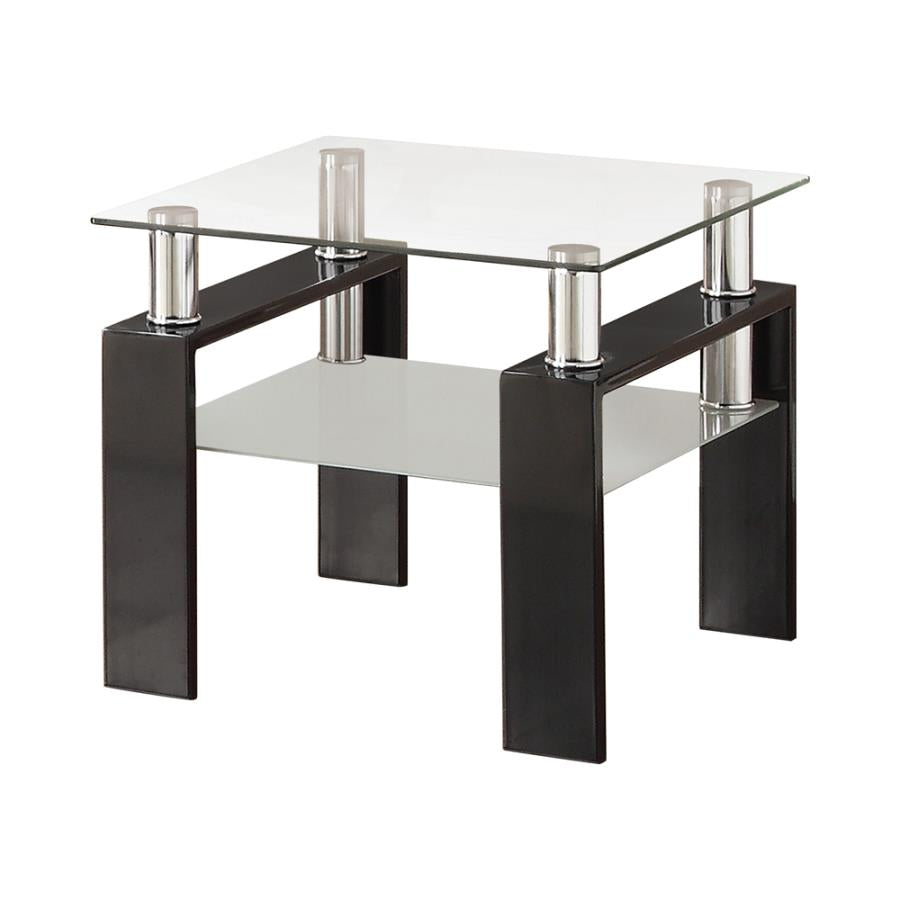 Tempered Glass End Table with Shelf Black_2