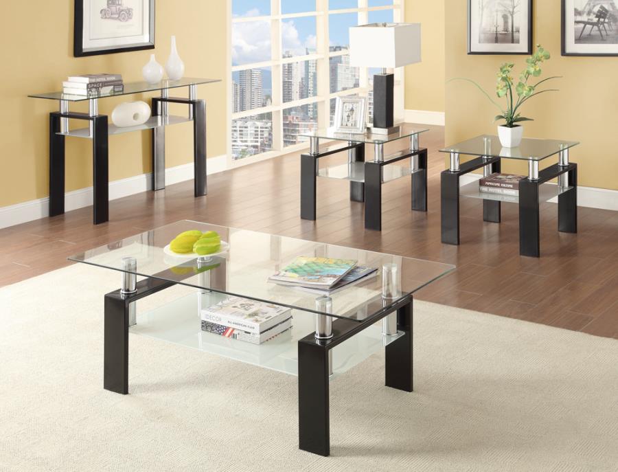 Tempered Glass End Table with Shelf Black_1