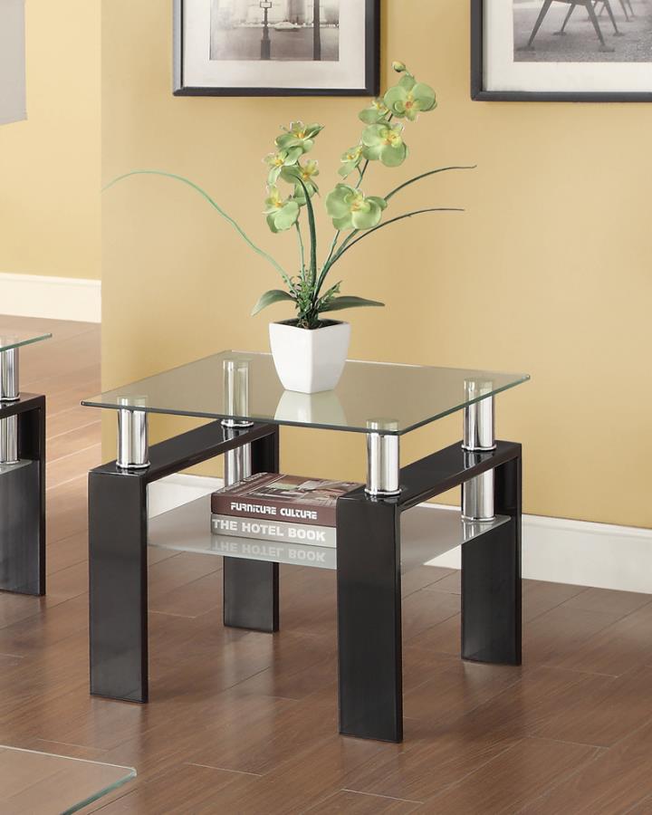Tempered Glass End Table with Shelf Black_0