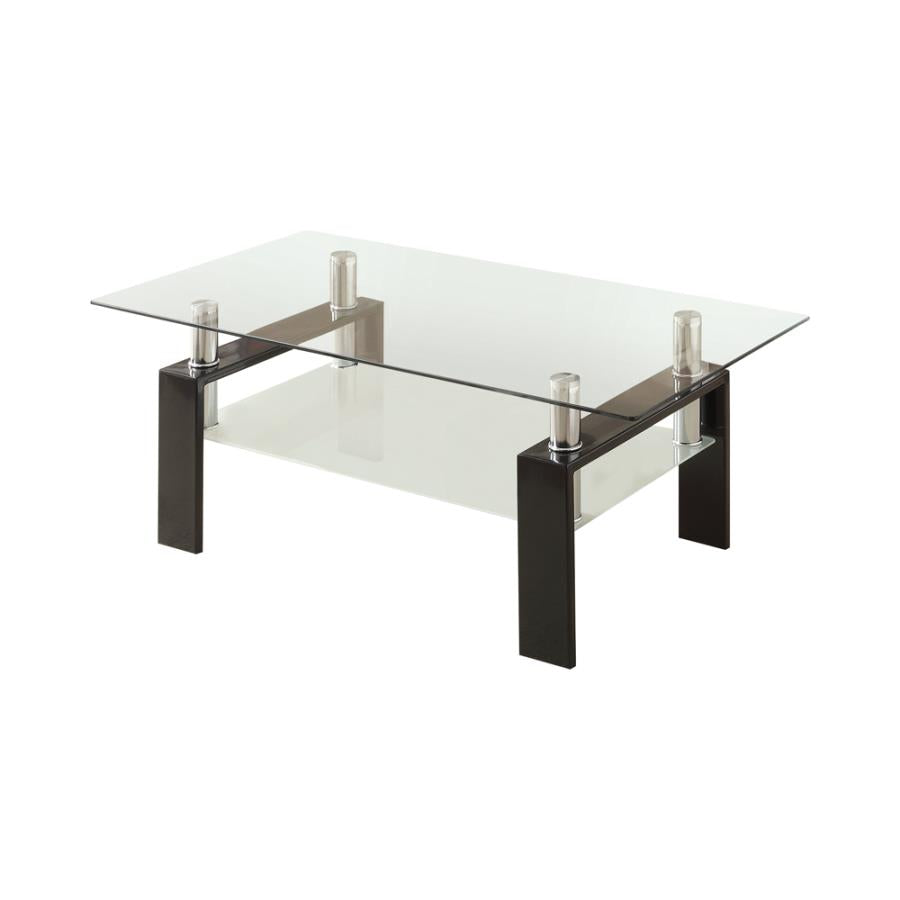 Tempered Glass Coffee Table with Shelf Black_2