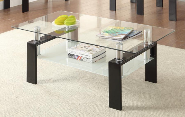 Tempered Glass Coffee Table with Shelf Black_0
