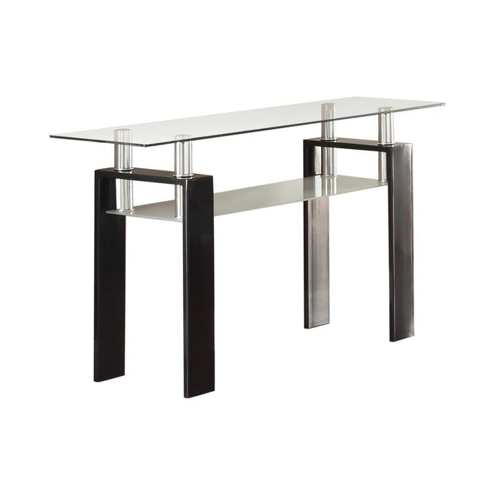 Tempered Glass Sofa Table with Shelf Black_2