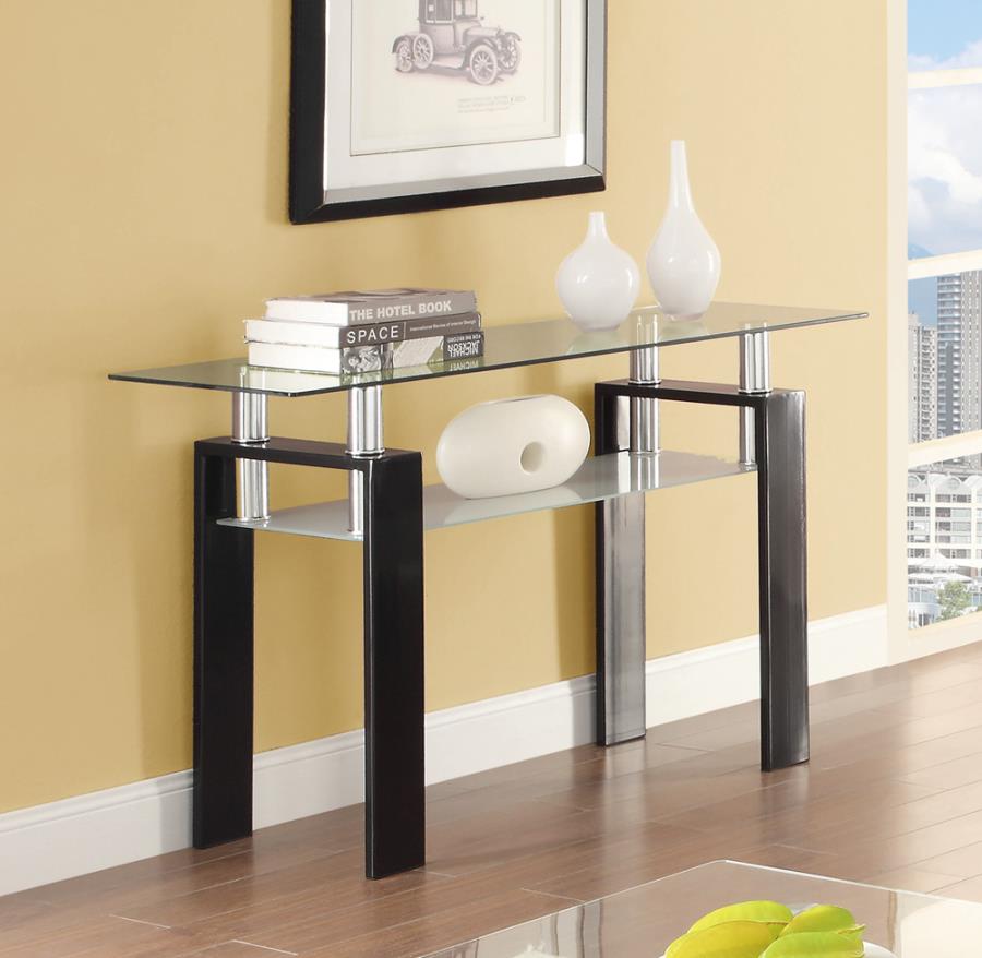 Tempered Glass Sofa Table with Shelf Black_0