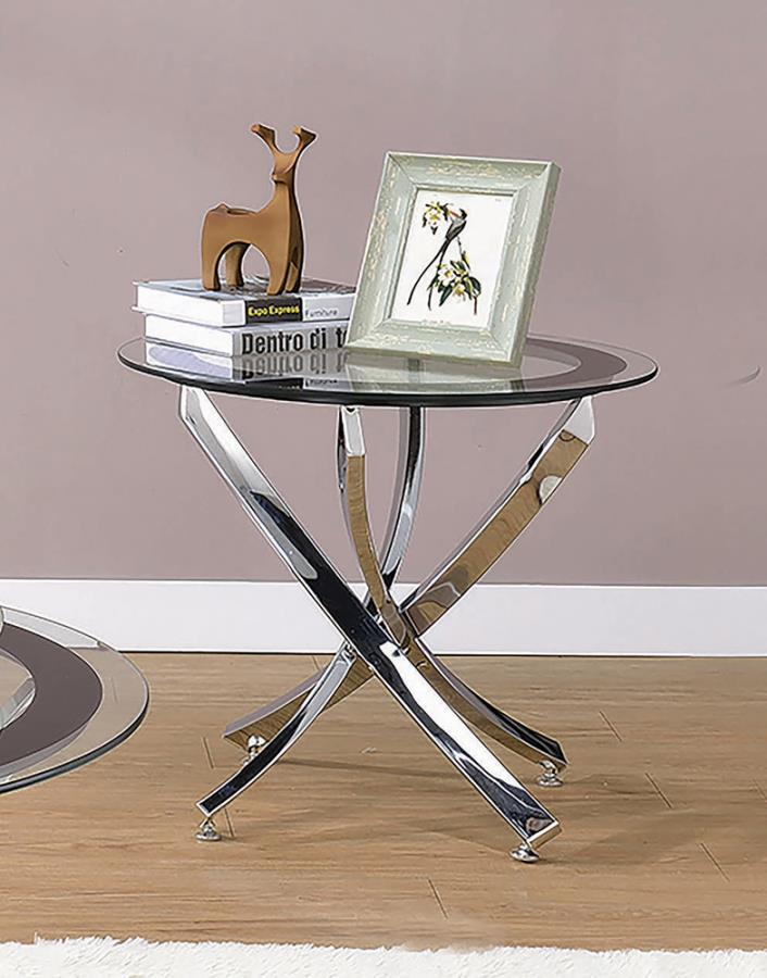 Glass Top End Table Chrome and Black_0