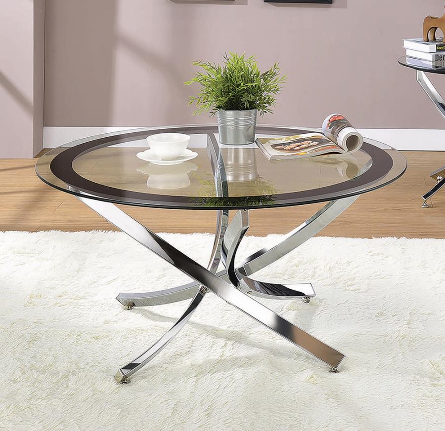 Glass Top Coffee Table Chrome and Black_0