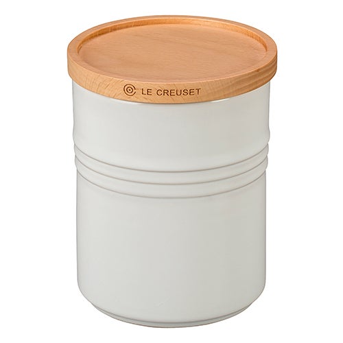 2.5qt Stoneware Storage Canister w/ Wood Lid White_0