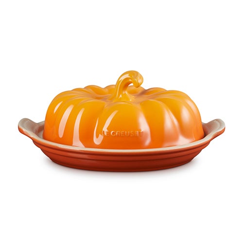 Oval Stoneware Covered Pumpkin Butter Dish Persimmon_0