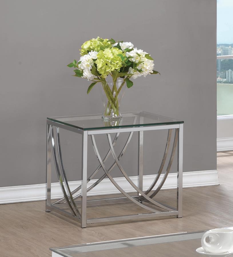 Glass Top Square End Table Accents Chrome_0