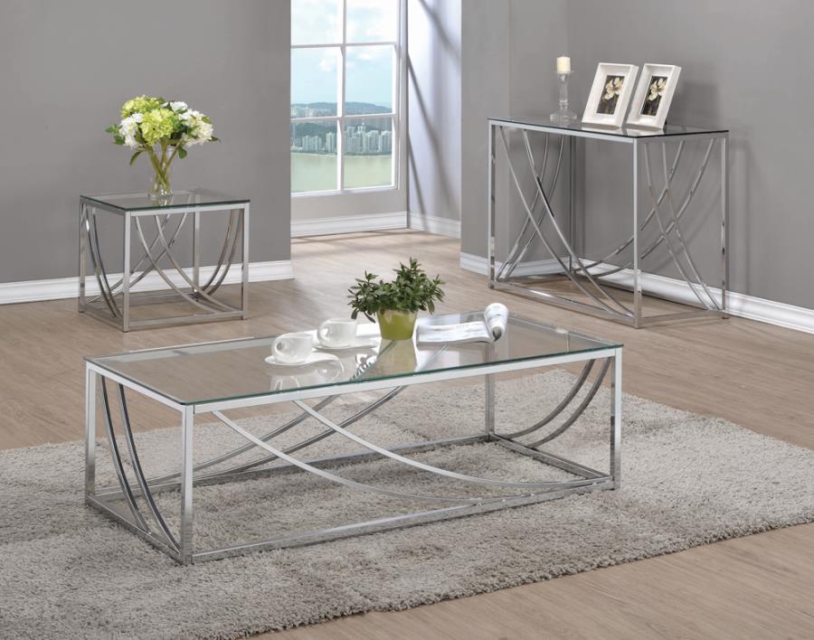 Glass Top Rectangular Coffee Table Accents Chrome_1