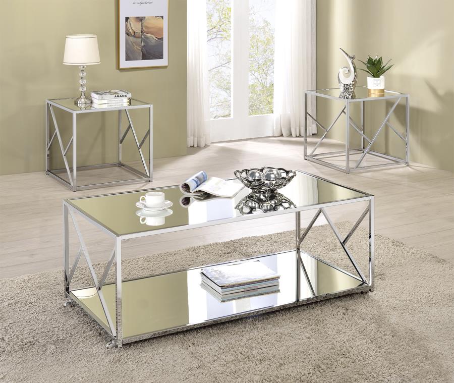3-piece Occasional Table Set Clear Mirror and Chrome_0