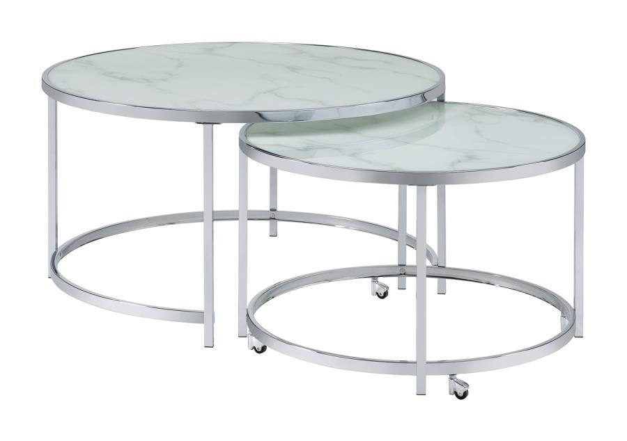 2-piece Round Nesting Table White and Chrome_1
