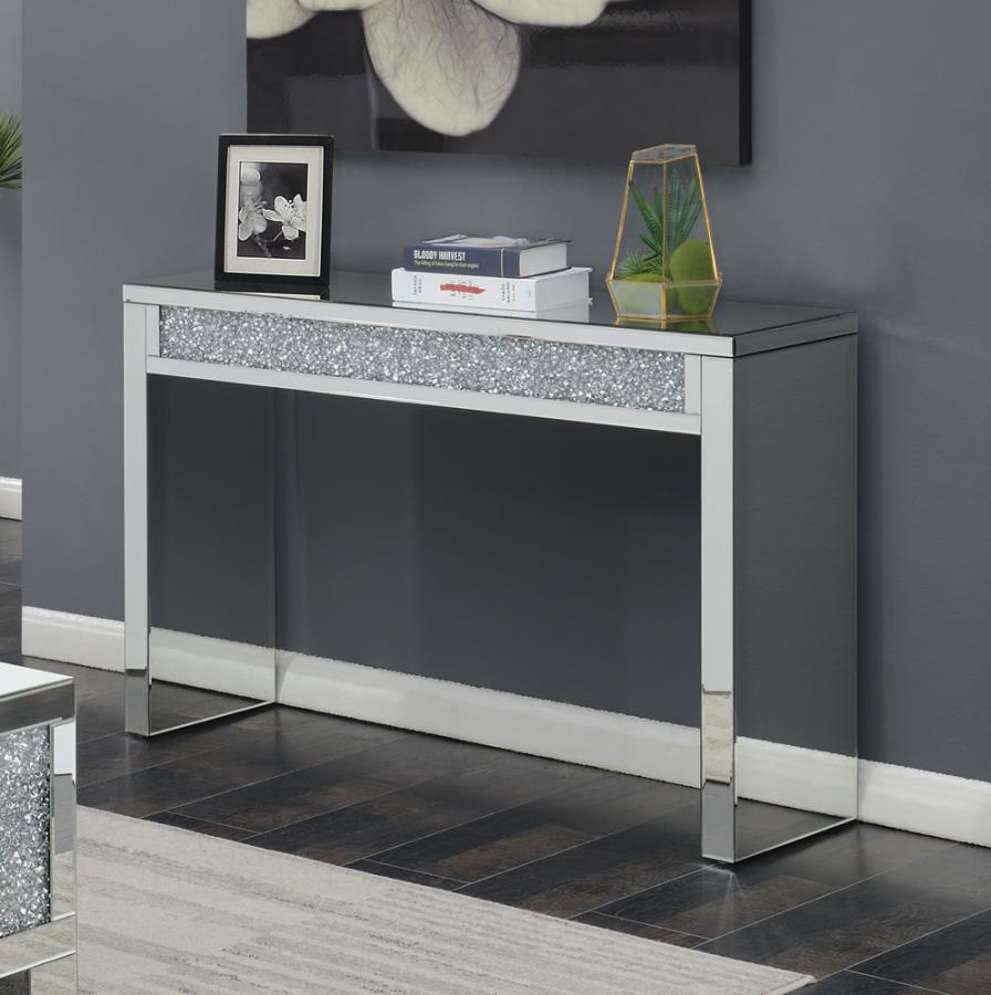 Layton Rectangular Sofa Table Silver and Clear Mirror_0