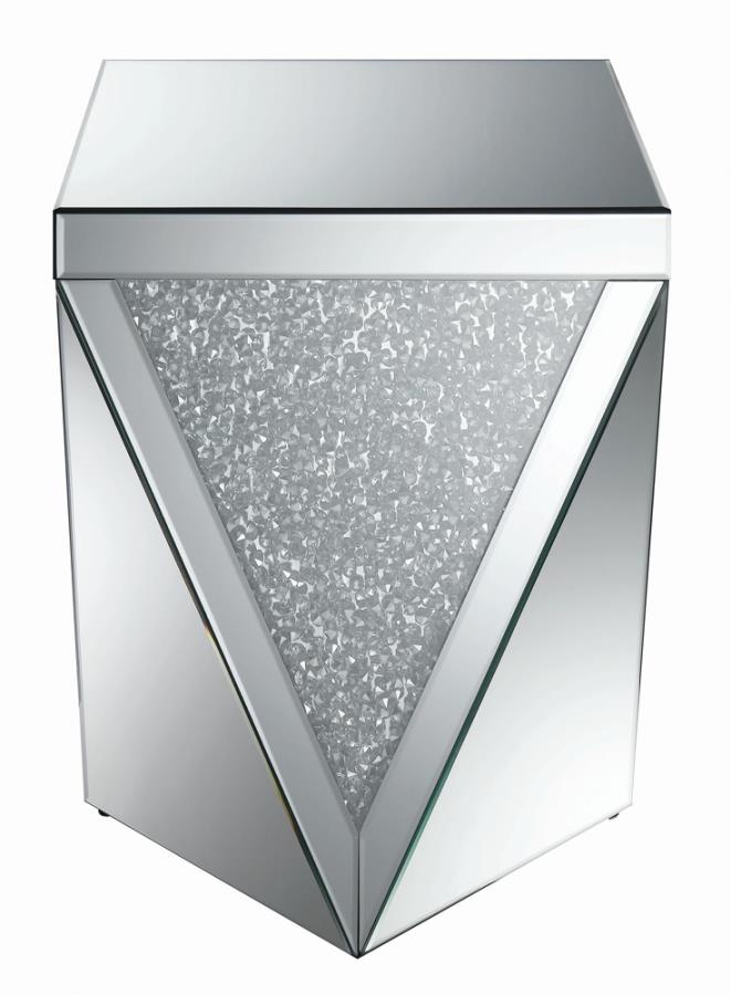 Square End Table with Triangle Detailing Silver and Clear Mirror_2