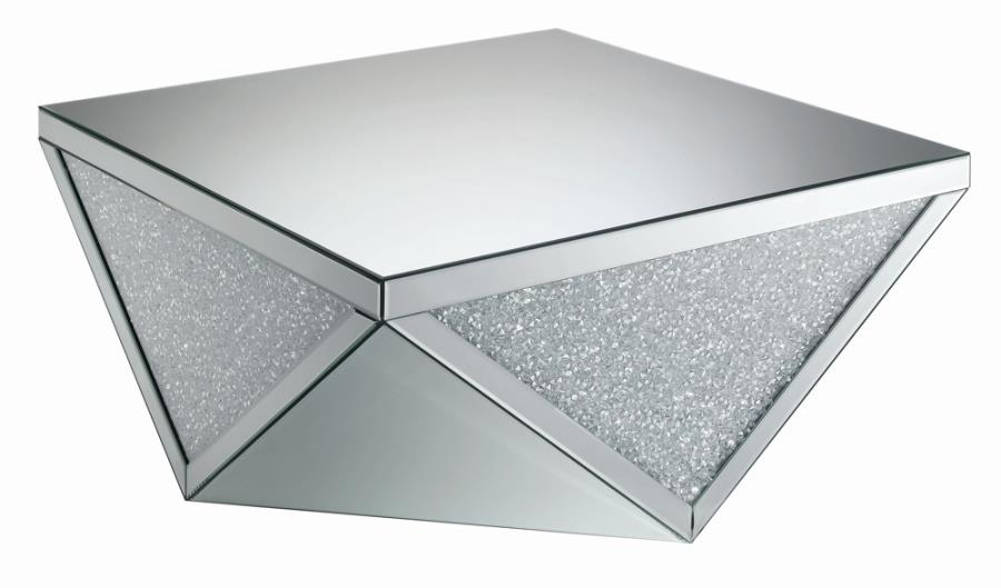 Square Coffee Table with Triangle Detailing Silver and Clear Mirror_1