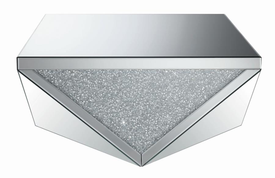Square Coffee Table with Triangle Detailing Silver and Clear Mirror_2