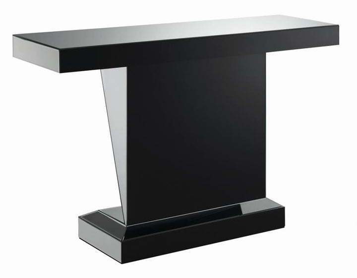 Rectangular Sofa Table with Triangle Detailing Silver and Clear Mirror_5