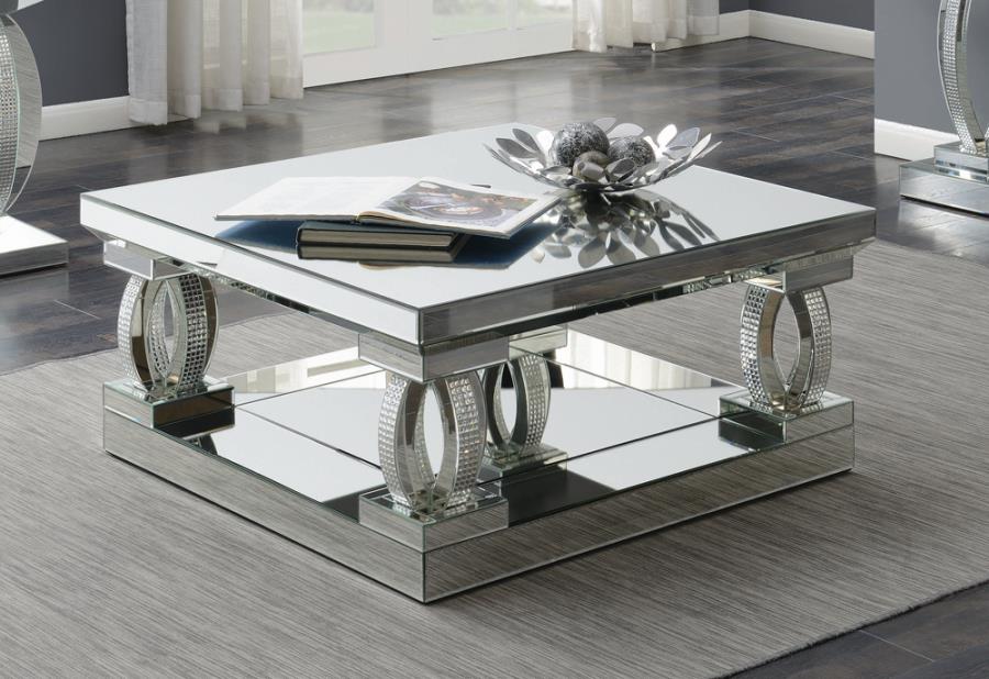 Avonlea Square Coffee Table with Lower Shelf Clear Mirror_0