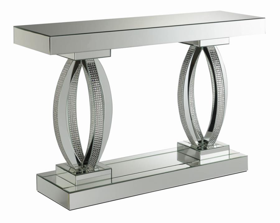 Rectangular Sofa Table with Shelf Clear Mirror_1