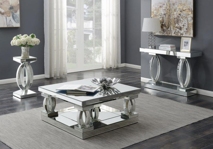 Rectangular Sofa Table with Shelf Clear Mirror_3