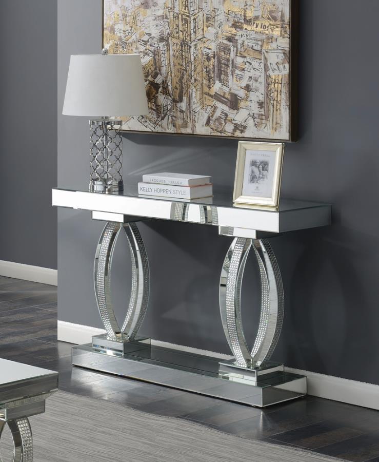 Rectangular Sofa Table with Shelf Clear Mirror_0