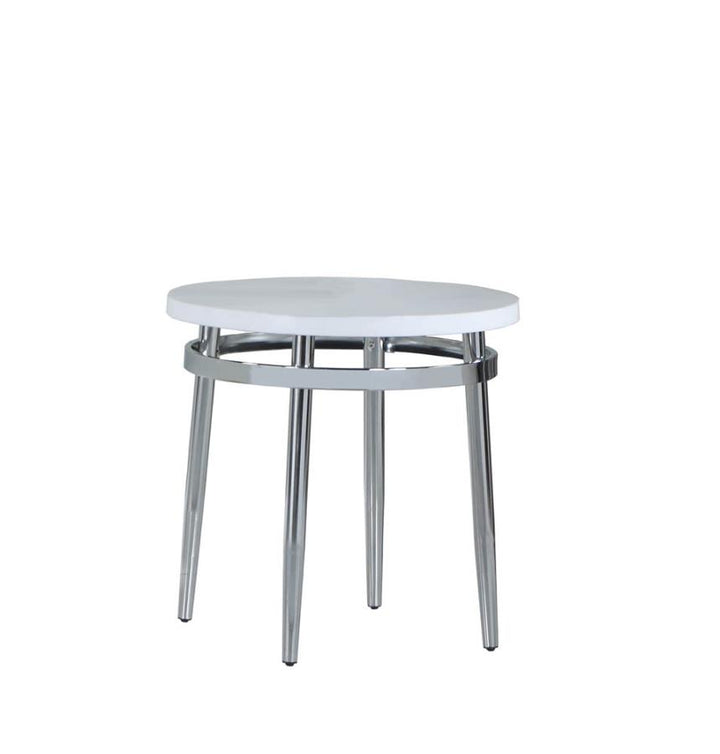 Round End Table White and Chrome_0